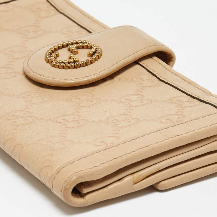 Pre Owned Gucci Beige Guccissima Leather Continental Wallet