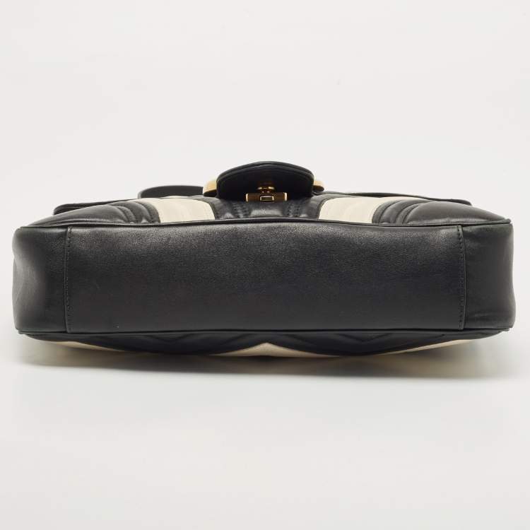 Pre Owned Gucci Black/White Matelasse Leather Medium GG Marmont Shoulder Bag