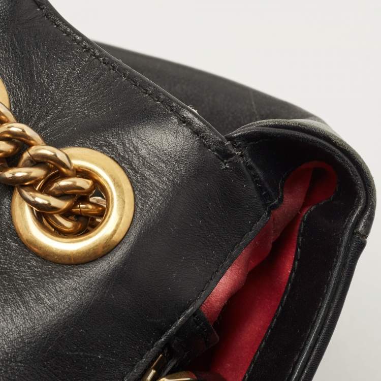Pre Owned Gucci Black/White Matelasse Leather Medium GG Marmont Shoulder Bag