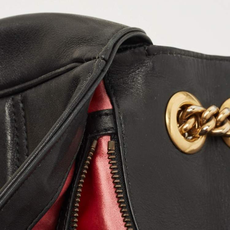 Pre Owned Gucci Black/White Matelasse Leather Medium GG Marmont Shoulder Bag