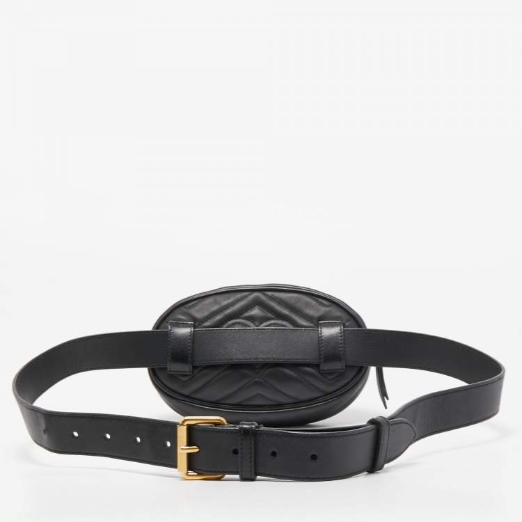Pre Owned Gucci Black Matelassé Leather GG Marmont Belt Bag