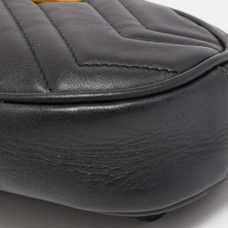 Pre Owned Gucci Black Matelassé Leather GG Marmont Belt Bag