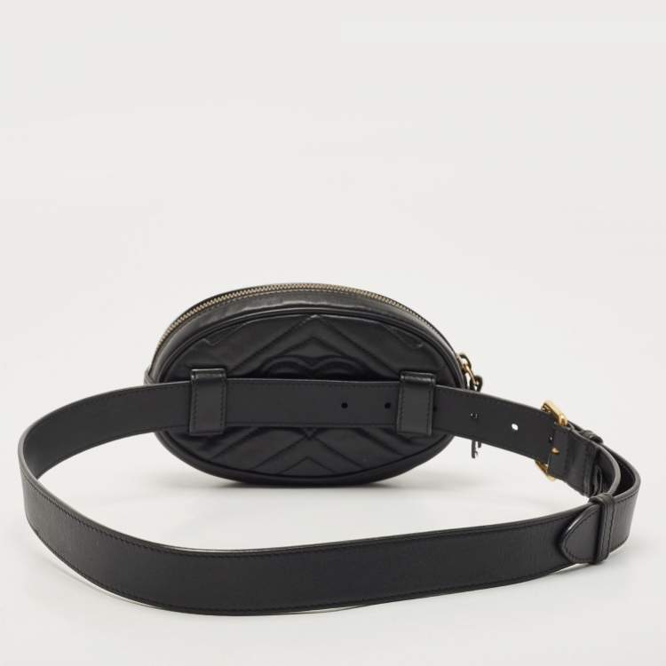 Pre Owned Gucci Black Matelassé Leather GG Marmont Belt Bag