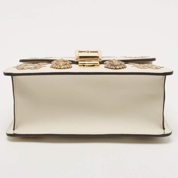 Pre Owned Gucci Beige Leather Mini Sylvie Animal Stud Embellished Top Handle Bag