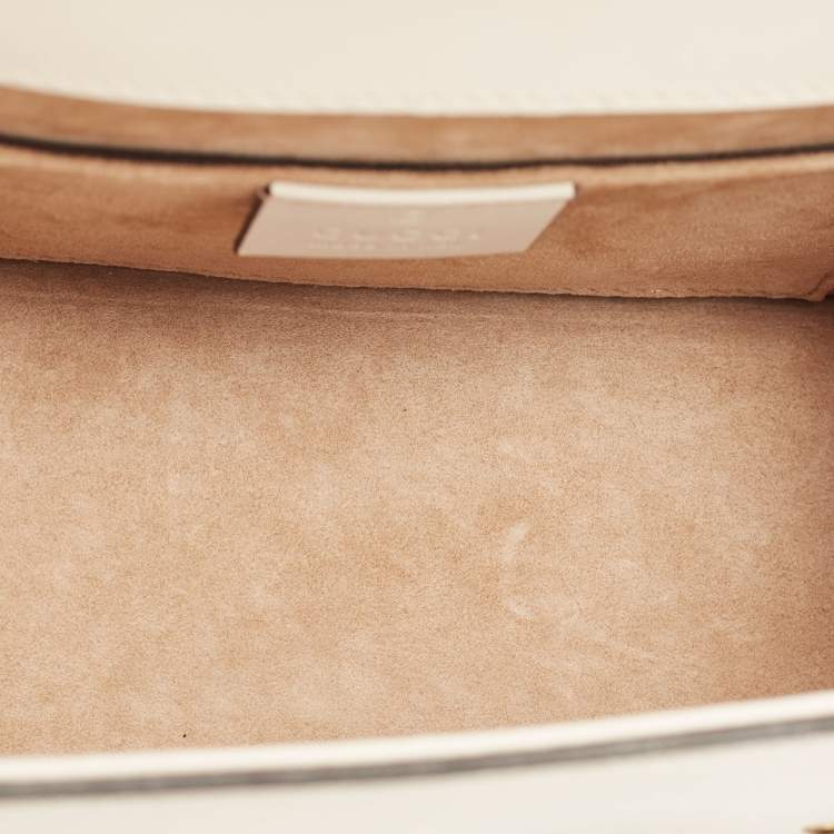 Pre Owned Gucci Beige Leather Mini Sylvie Animal Stud Embellished Top Handle Bag