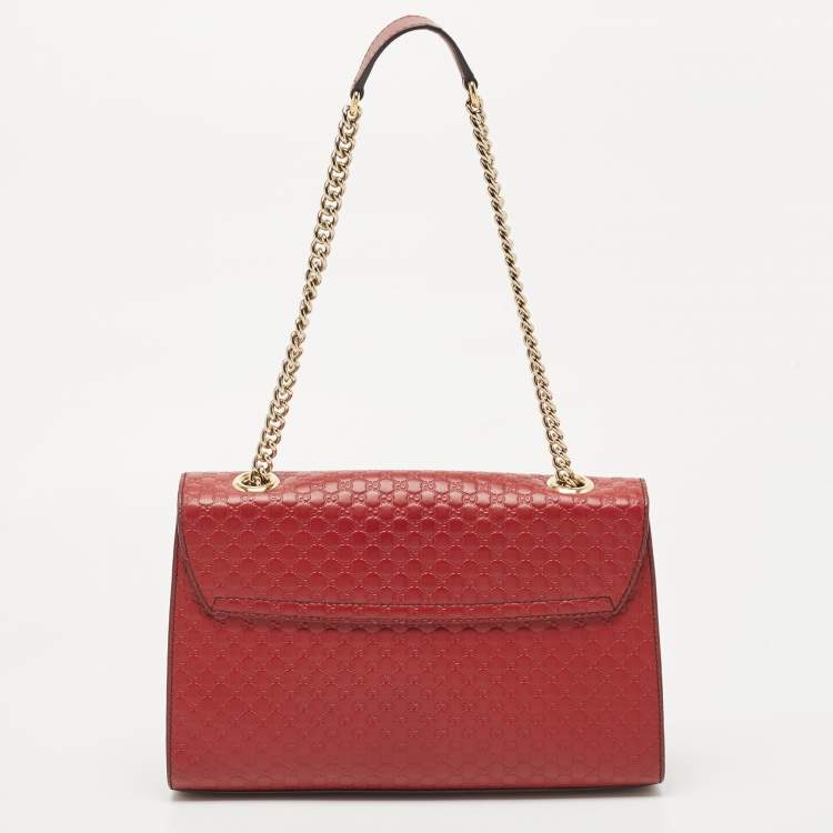 Pre Owned Gucci Red Microguccissima Leather Medium Emily Chain Shoulder Bag
