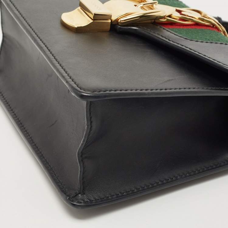 Pre Owned Gucci Black Leather Mini Sylvie Top Handle Bag