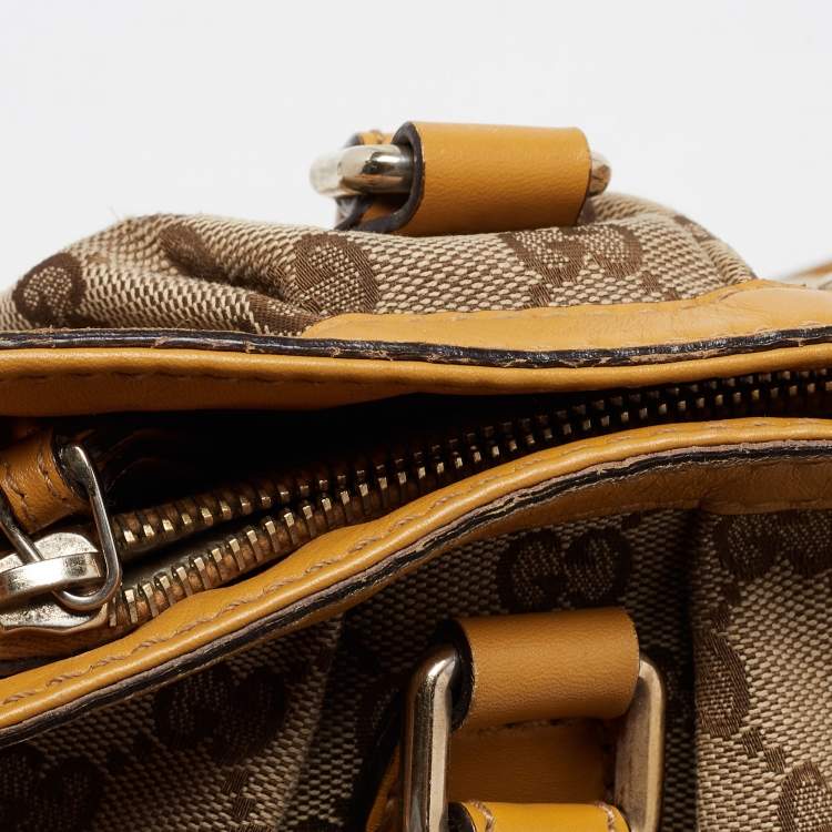 Pre Owned Gucci Yellow/Beige GG Canvas and Leather Medium Sukey Tote