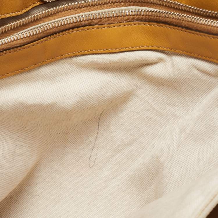 Pre Owned Gucci Yellow/Beige GG Canvas and Leather Medium Sukey Tote