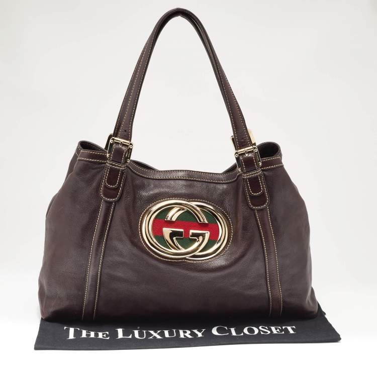Pre Owned Gucci Brown Leather Medium GG Britt Shoulder Bag