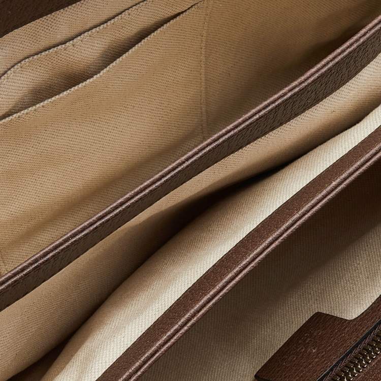 Pre Owned Gucci Beige/Brown GG Canvas and Leather Medium Ophidia Zip Crossbody Bag