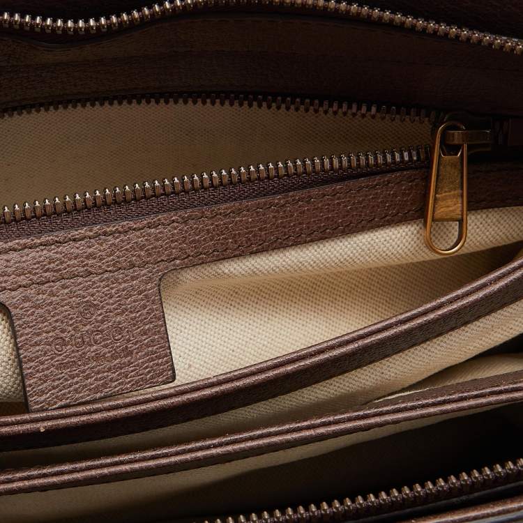 Pre Owned Gucci Beige/Brown GG Canvas and Leather Medium Ophidia Zip Crossbody Bag