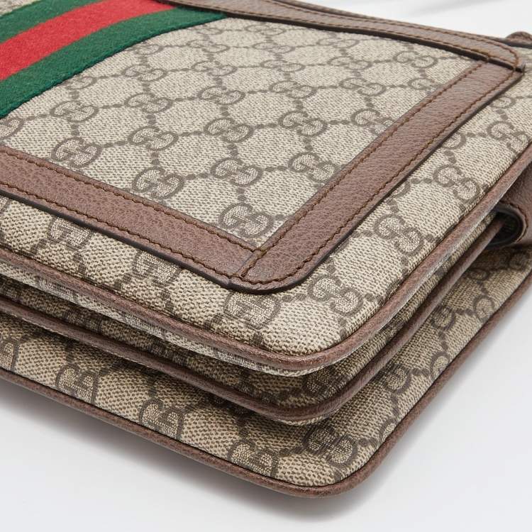 Pre Owned Gucci Beige/Brown GG Canvas and Leather Medium Ophidia Zip Crossbody Bag