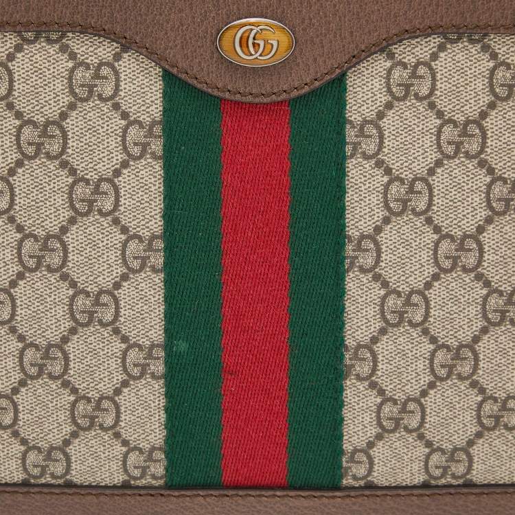 Pre Owned Gucci Beige/Brown GG Canvas and Leather Medium Ophidia Zip Crossbody Bag