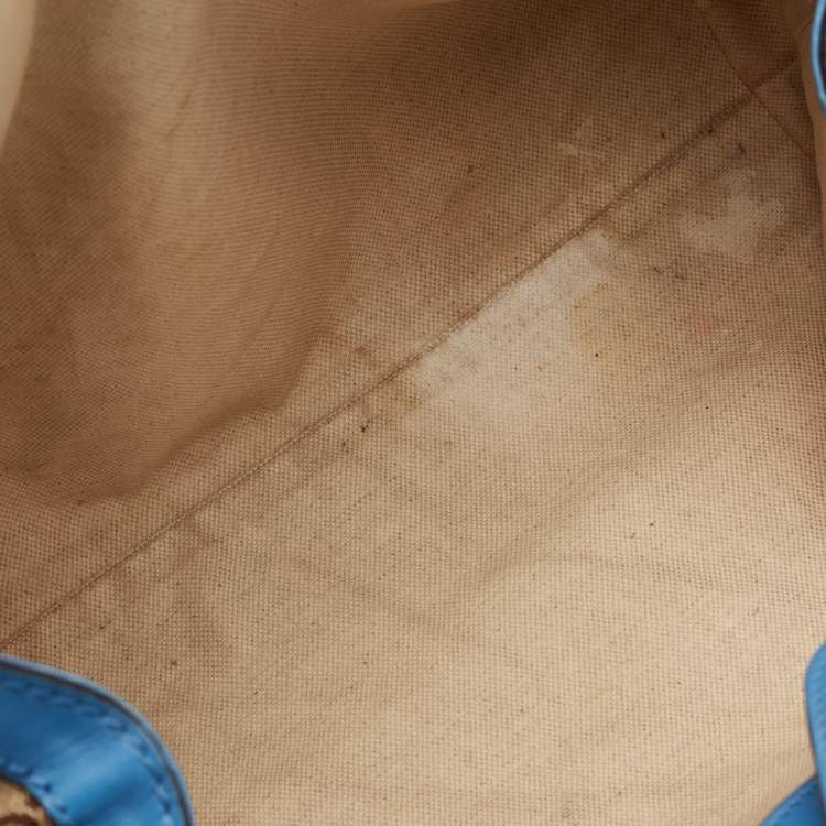 Pre Owned Gucci Blue/Beige GG Canvas and Leather Medium Sukey Tote