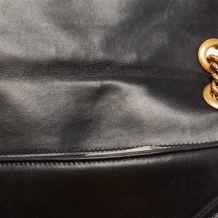 Pre Owned Gucci Black Quilted Leather Small GG Marmont Shoulder Bag