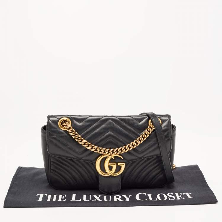 Pre Owned Gucci Black Quilted Leather Small GG Marmont Shoulder Bag