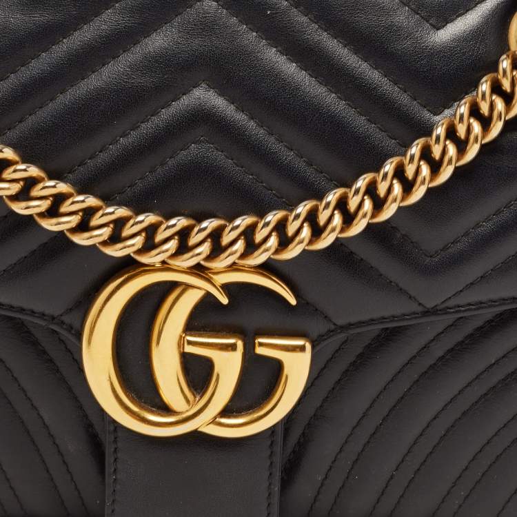 Pre Owned Gucci Black Quilted Leather Small GG Marmont Shoulder Bag