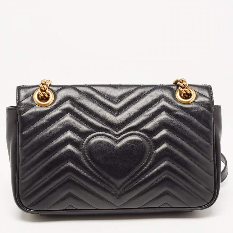 Pre Owned Gucci Black Quilted Leather Small GG Marmont Shoulder Bag