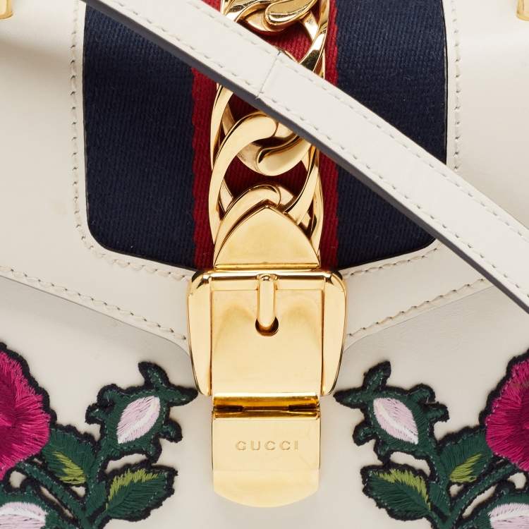Pre Owned Gucci White Leather Mini Sylvie Top Handle Bag