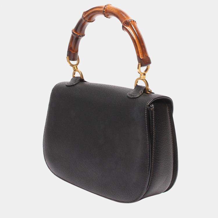 Pre Owned Gucci Black Leather Bamboo Top handle bag