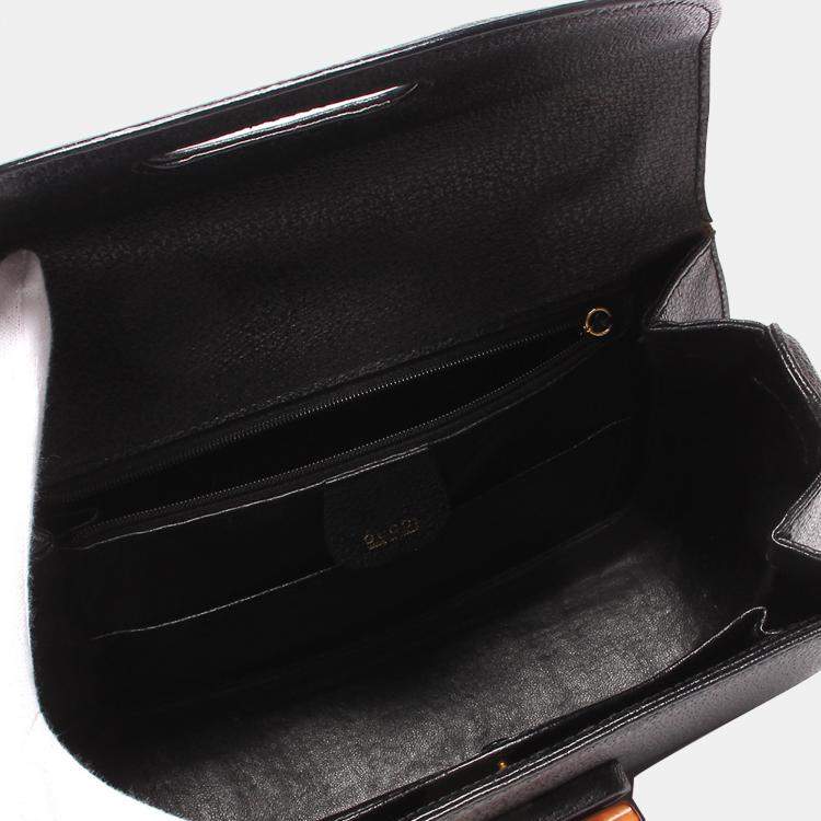 Pre Owned Gucci Black Leather Bamboo Top handle bag
