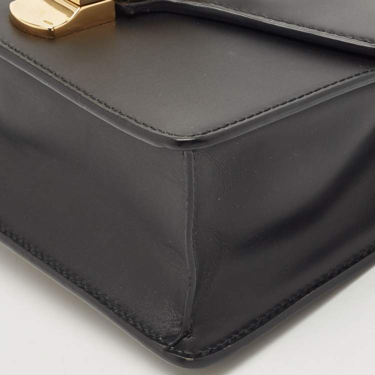 Pre Owned Gucci Black Leather Mini Web Chain Sylvie Shoulder Bag