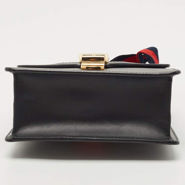 Pre Owned Gucci Black Leather Mini Web Chain Sylvie Shoulder Bag