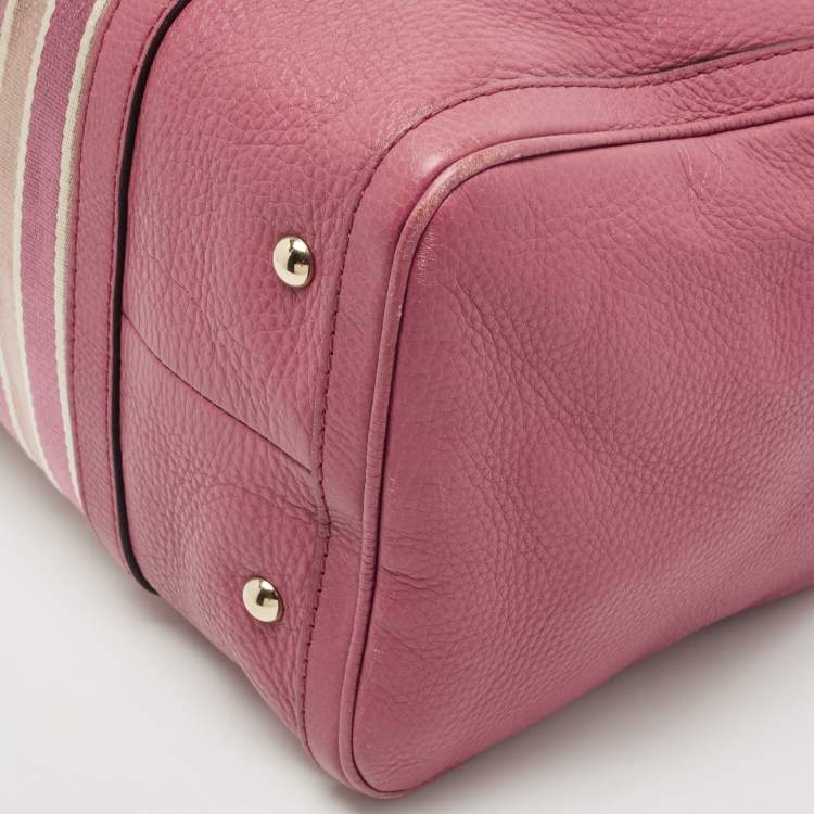 Pre Owned Gucci Old Rose Leather Medium Web Boston Bag