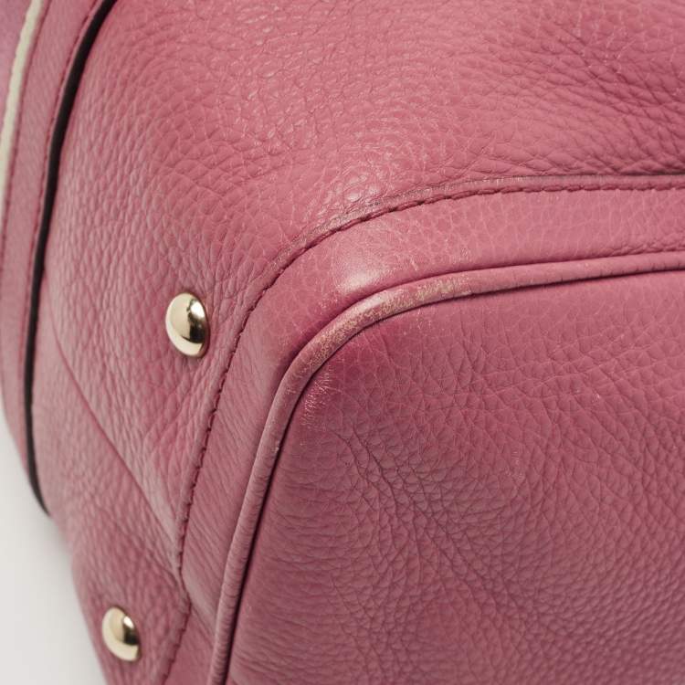 Pre Owned Gucci Old Rose Leather Medium Web Boston Bag
