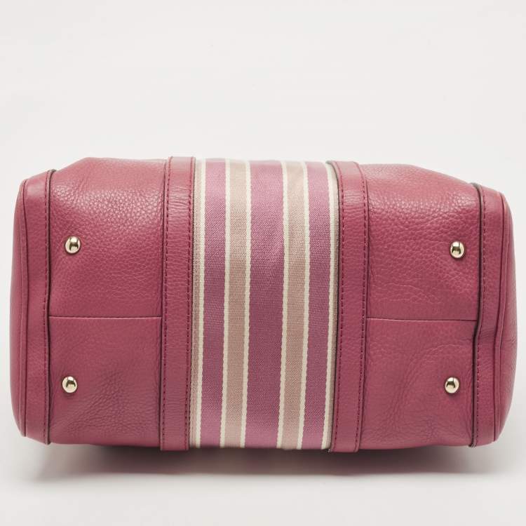 Pre Owned Gucci Old Rose Leather Medium Web Boston Bag