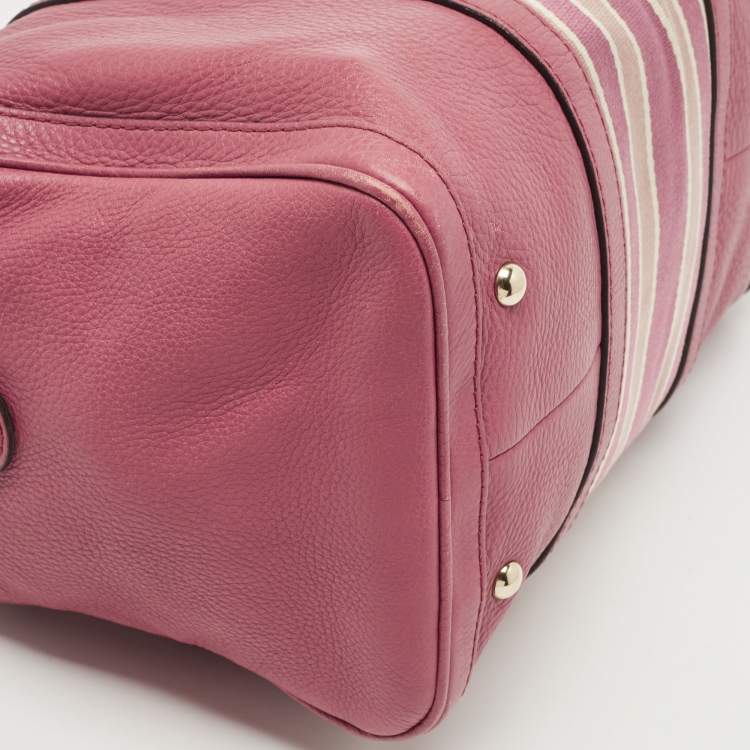 Pre Owned Gucci Old Rose Leather Medium Web Boston Bag