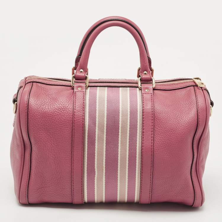 Pre Owned Gucci Old Rose Leather Medium Web Boston Bag