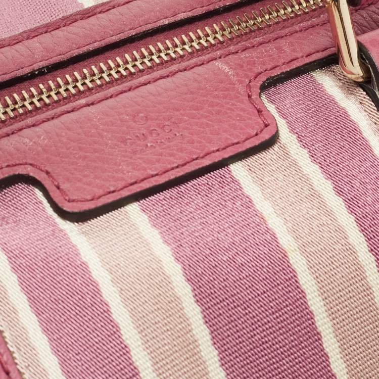 Pre Owned Gucci Old Rose Leather Medium Web Boston Bag