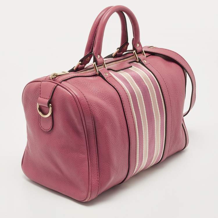 Pre Owned Gucci Old Rose Leather Medium Web Boston Bag