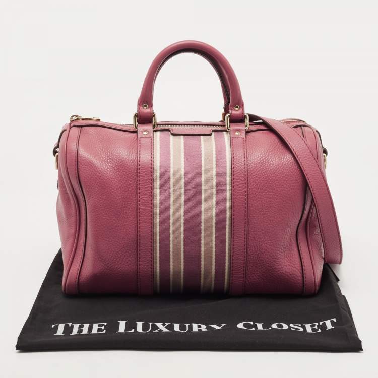 Pre Owned Gucci Old Rose Leather Medium Web Boston Bag