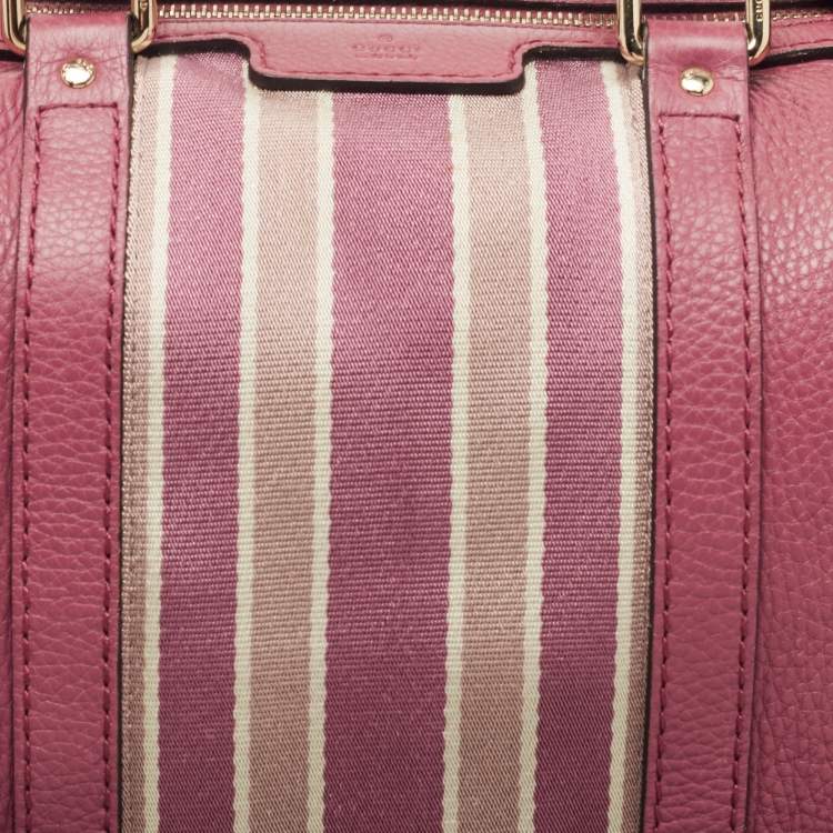 Pre Owned Gucci Old Rose Leather Medium Web Boston Bag