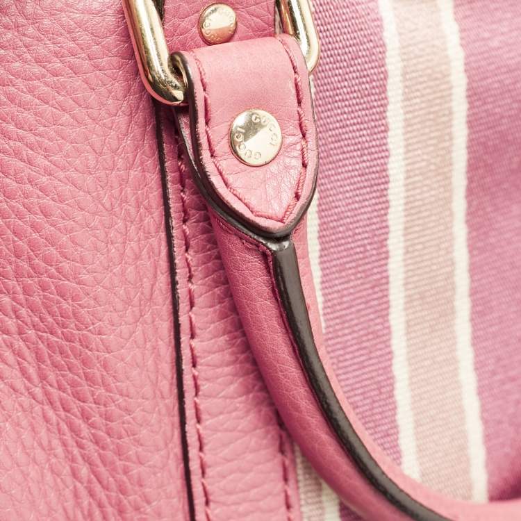 Pre Owned Gucci Old Rose Leather Medium Web Boston Bag