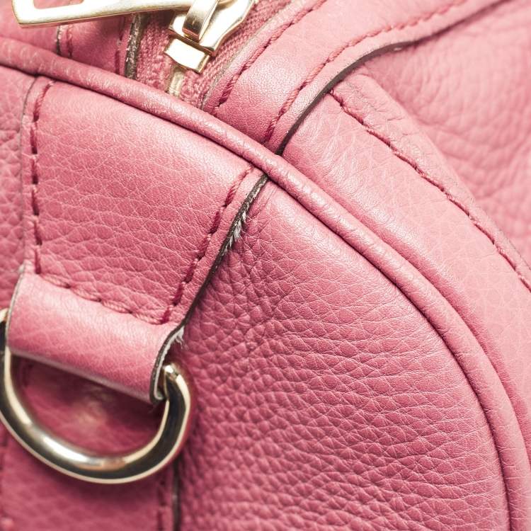 Pre Owned Gucci Old Rose Leather Medium Web Boston Bag