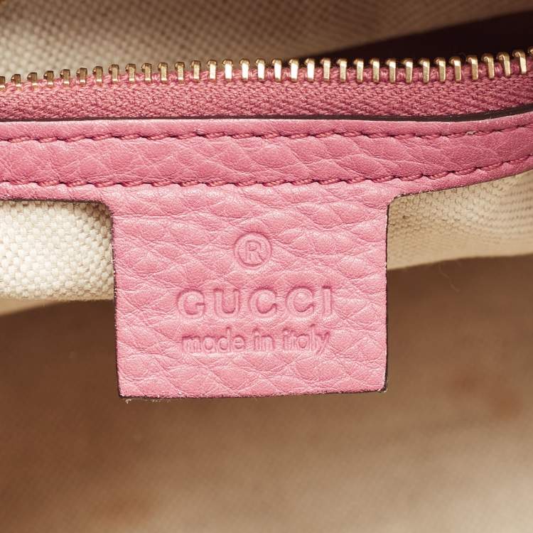 Pre Owned Gucci Old Rose Leather Medium Web Boston Bag