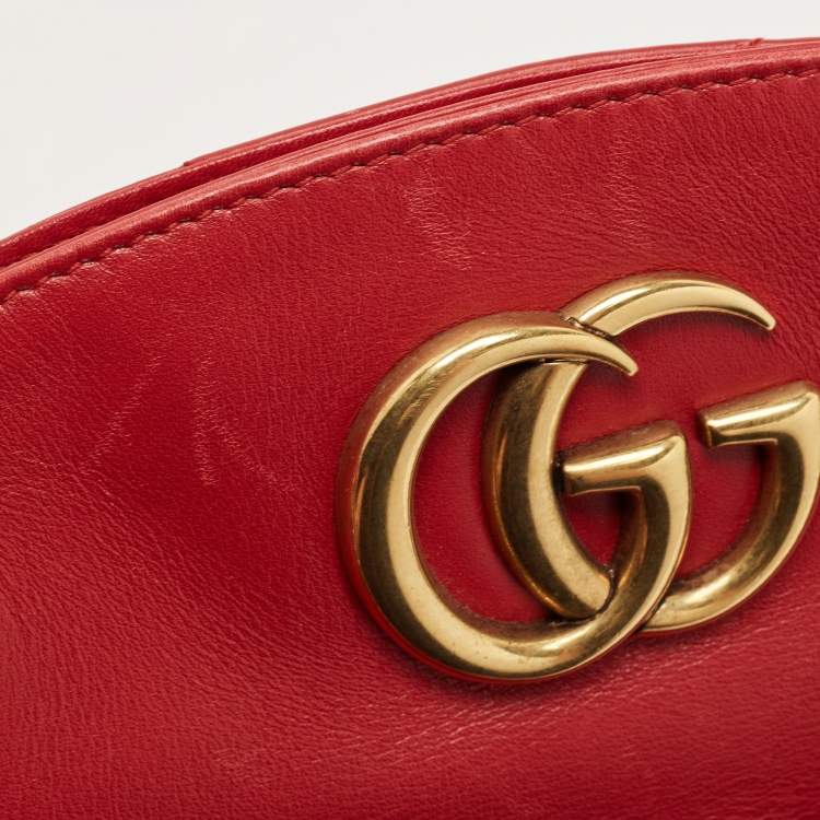 Pre Owned Gucci Red Matelasse Leather Medium GG Marmont Open Top Shoulder Bag 