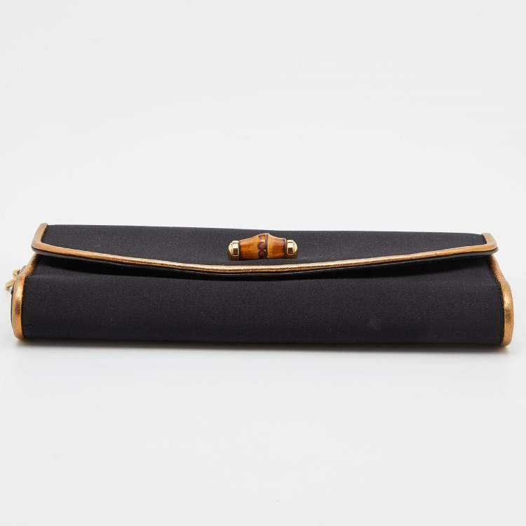 Pre Owned Gucci Black Satin and Leather Wristlet Clutch