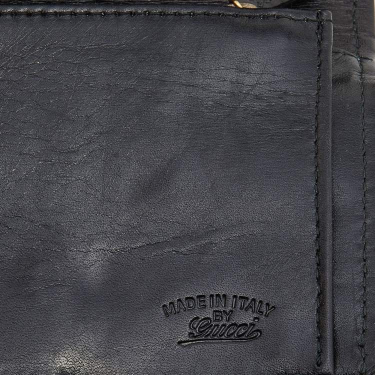 Pre Owned Gucci Black Satin and Leather Wristlet Clutch