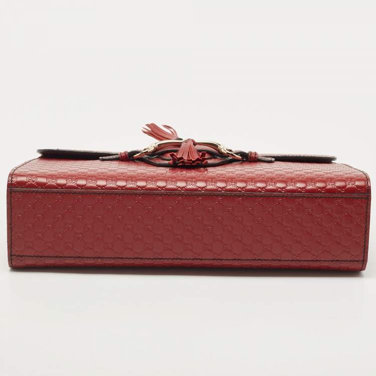Pre Owned Gucci Dark Red Guccissima Leather Medium Emily Chain Shoulder Bag