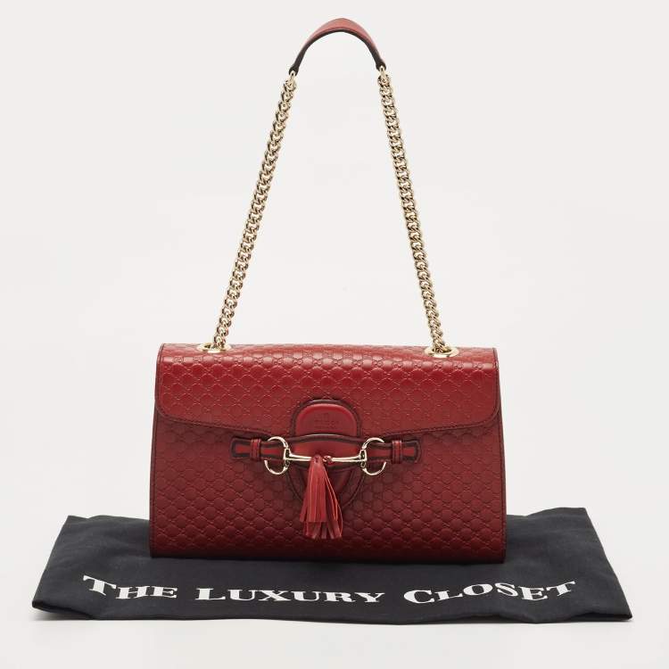 Pre Owned Gucci Dark Red Guccissima Leather Medium Emily Chain Shoulder Bag