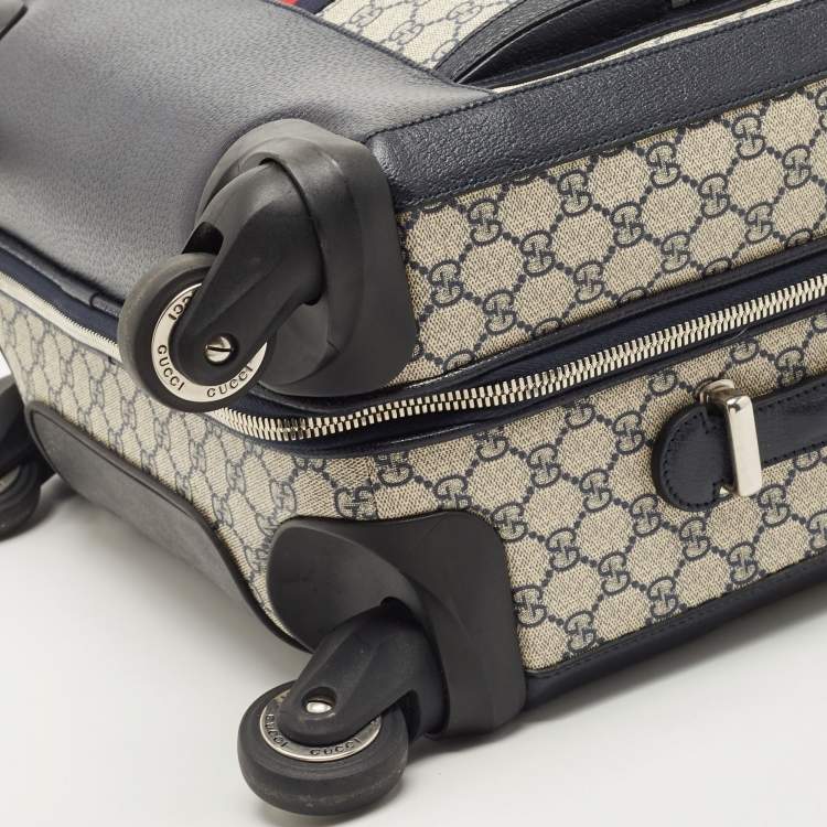 Pre Owned Gucci Dark Blue/Beige GG Supreme Canvas and Leather Small Web Savoy Cabin Trolley