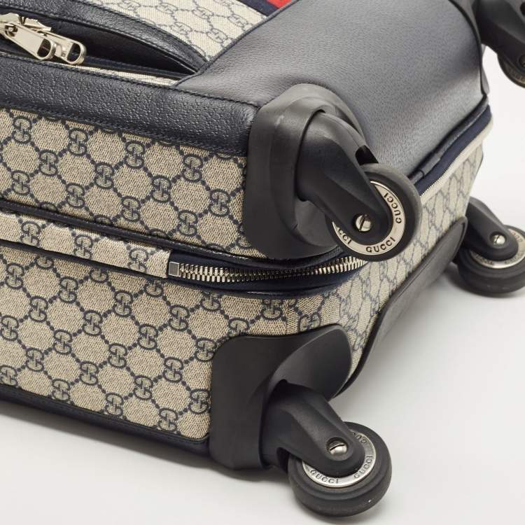 Pre Owned Gucci Dark Blue/Beige GG Supreme Canvas and Leather Small Web Savoy Cabin Trolley
