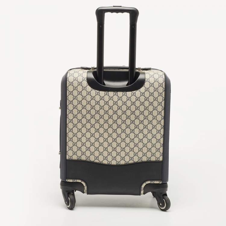 Pre Owned Gucci Dark Blue/Beige GG Supreme Canvas and Leather Small Web Savoy Cabin Trolley