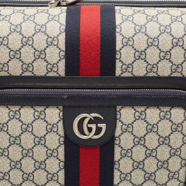 Pre Owned Gucci Dark Blue/Beige GG Supreme Canvas and Leather Small Web Savoy Cabin Trolley