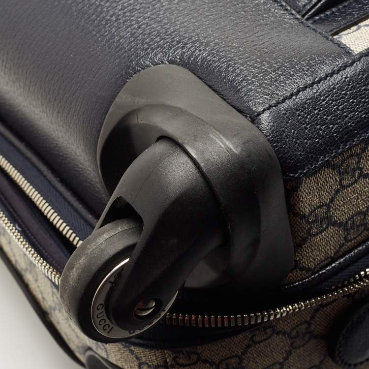Pre Owned Gucci Dark Blue/Beige GG Supreme Canvas and Leather Small Web Savoy Cabin Trolley
